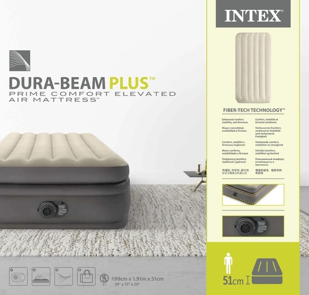 Intex Prime Comfort Luchtbed - Eenpersoons - Ingebouwde Elektrische Pomp - Afbeelding 9